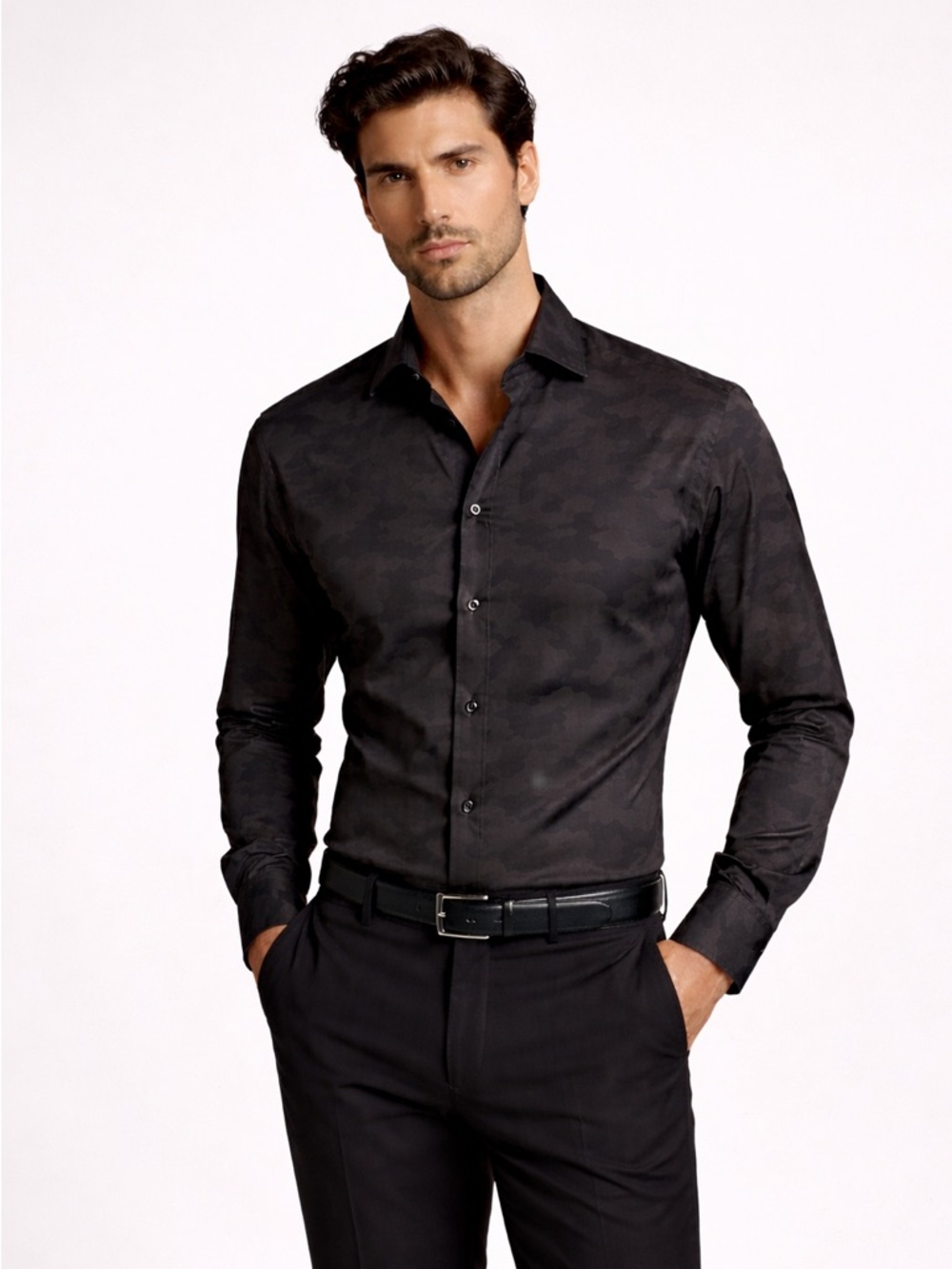 Etro Men's Button-Up Shirt – Black Camo – Size 41  – Made in Italy - luxury